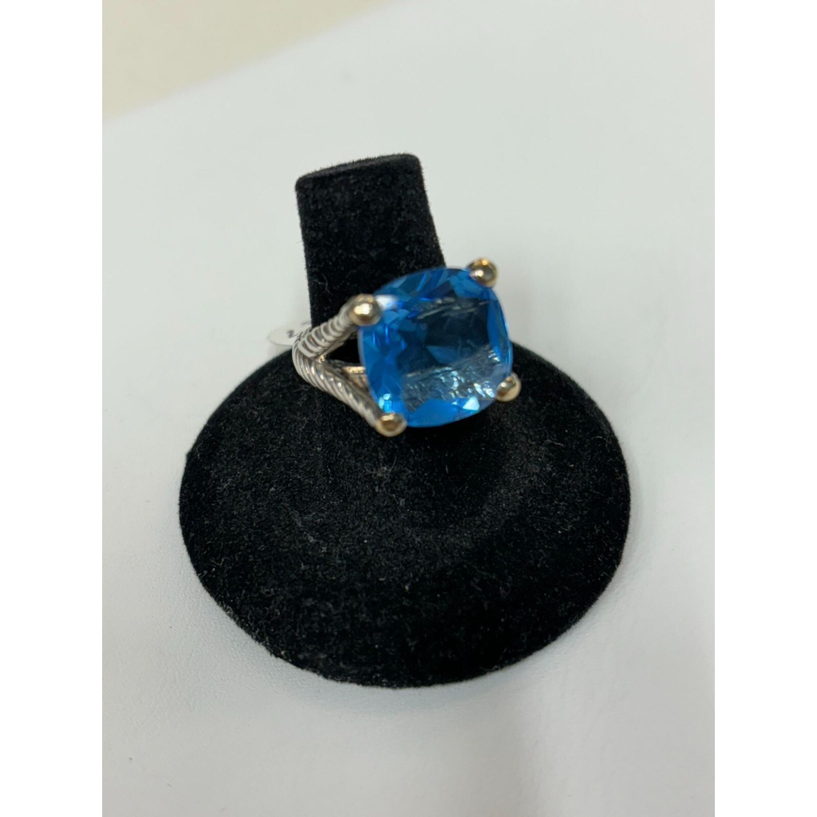 Sterling Silver 18K YG Blue Stone Ring Marked DS ID Size 7