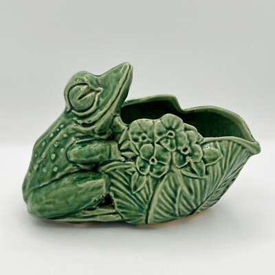 Vintage 1950s McCoy Frog Lotus Planter Green Glaze Great Condition