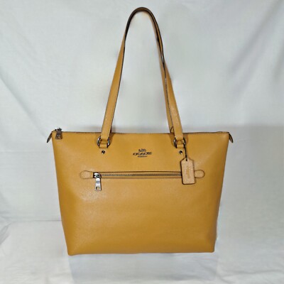 COACH Leather Gallery Tote Bag Purse Carry Yellow Orange In Excellent Condition 