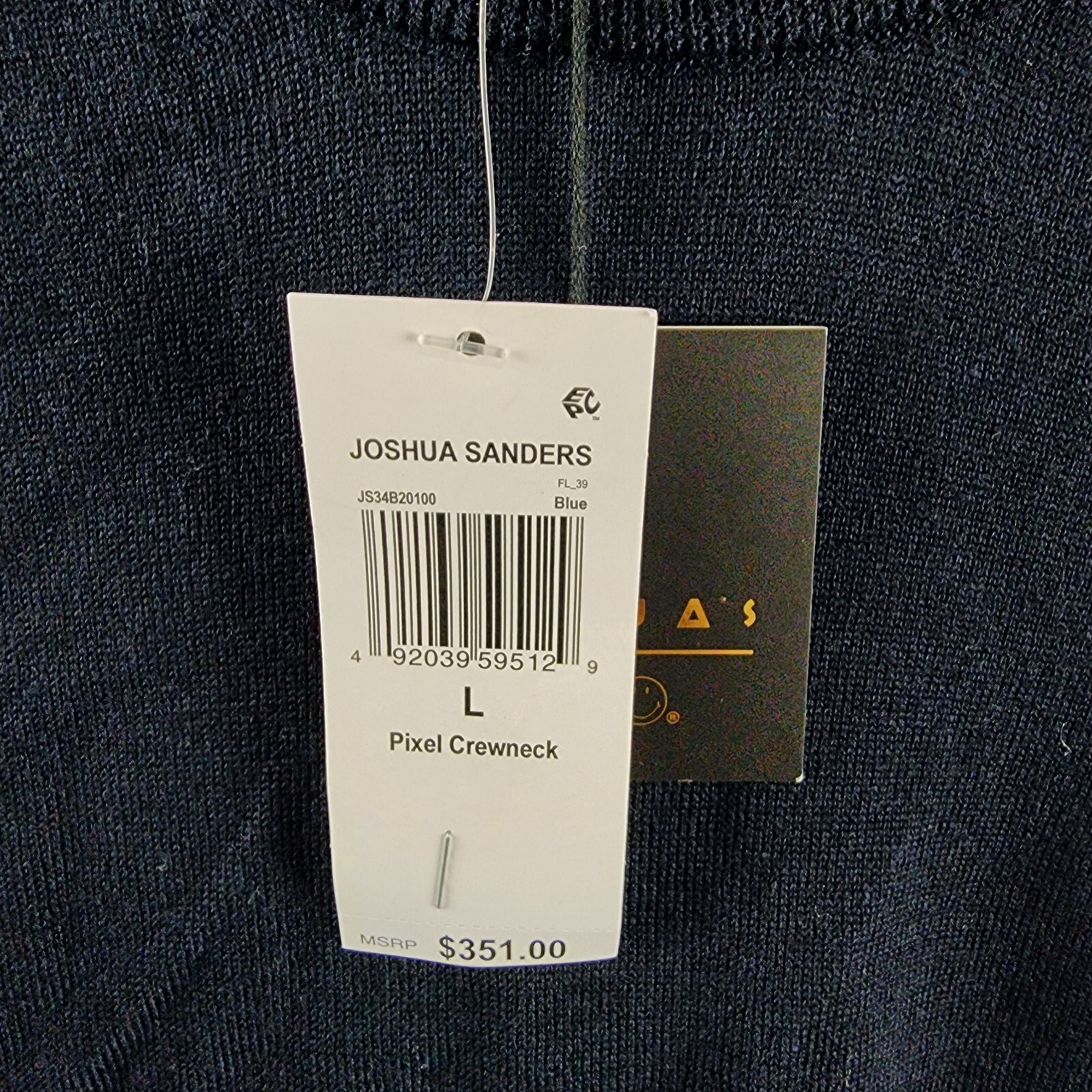 Joshua Sanders Pixel Wool Crewneck Sweater Men's L Navy Ribbed Pullover L/S - Picture 7 of 15