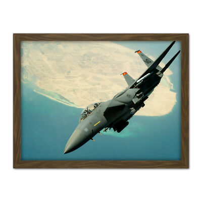 Military USA USAF F-15E Strike Eagle Jet Fighter Framed Wall Art Print 18X24 In