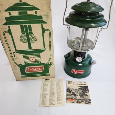 VINTAGE Coleman Green 220J195 camping Lantern With Box Manual Two Mantle