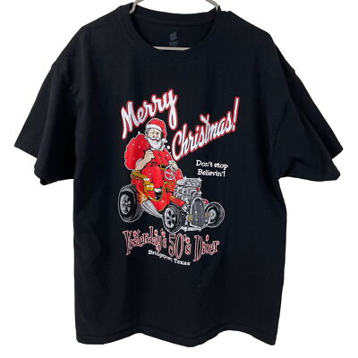 Hanes Mens Yesterday s 50 s Diner Bridgeport, Texas Christmas T Shirt Size XL