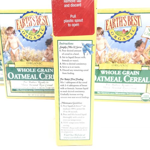 5 PACK'S - Earth's Best, Organic Whole Grain Oatmeal Cereal, 8 oz (227 g)