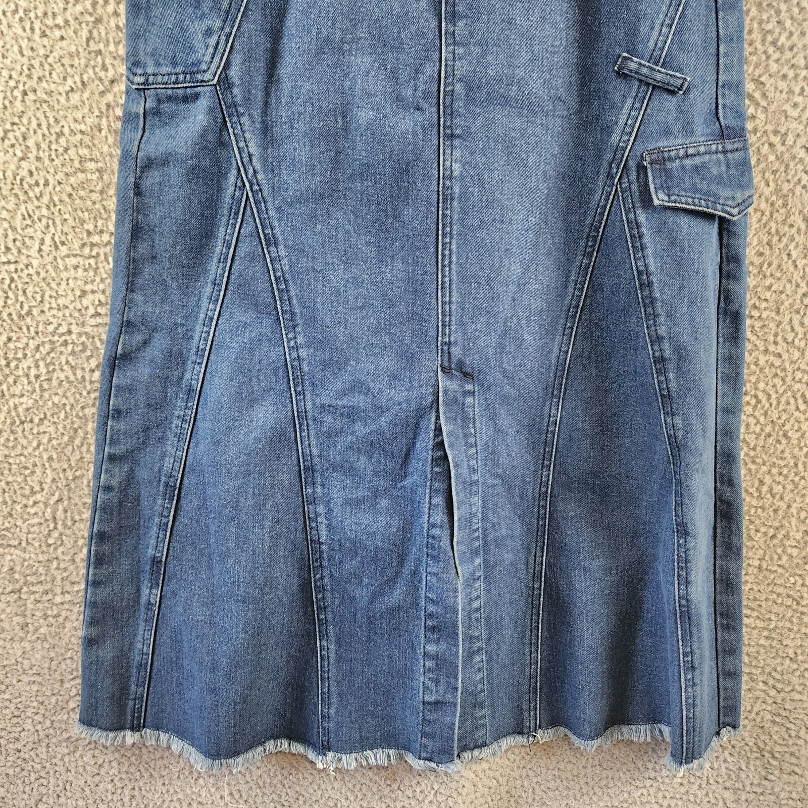 Gracia Front Slit Long Denim Skirt Women's M Blue Heather Side Pocket Button Zip - Picture 2 of 15