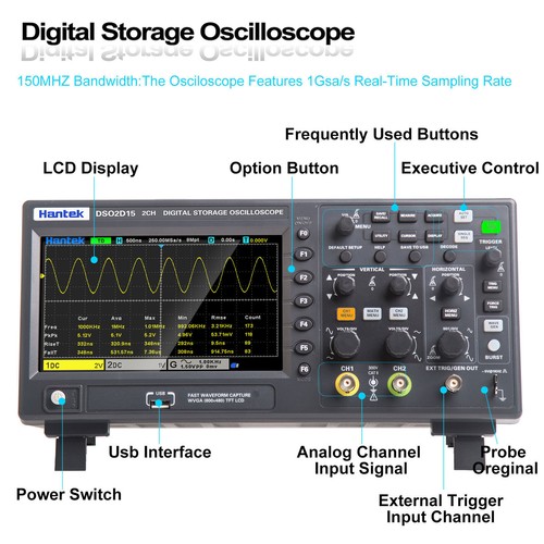 Hantek Digital DSO2000 Series Oscilloscope 2CH+1CH 1GSa/s 100/150MHz 25MHz AWG