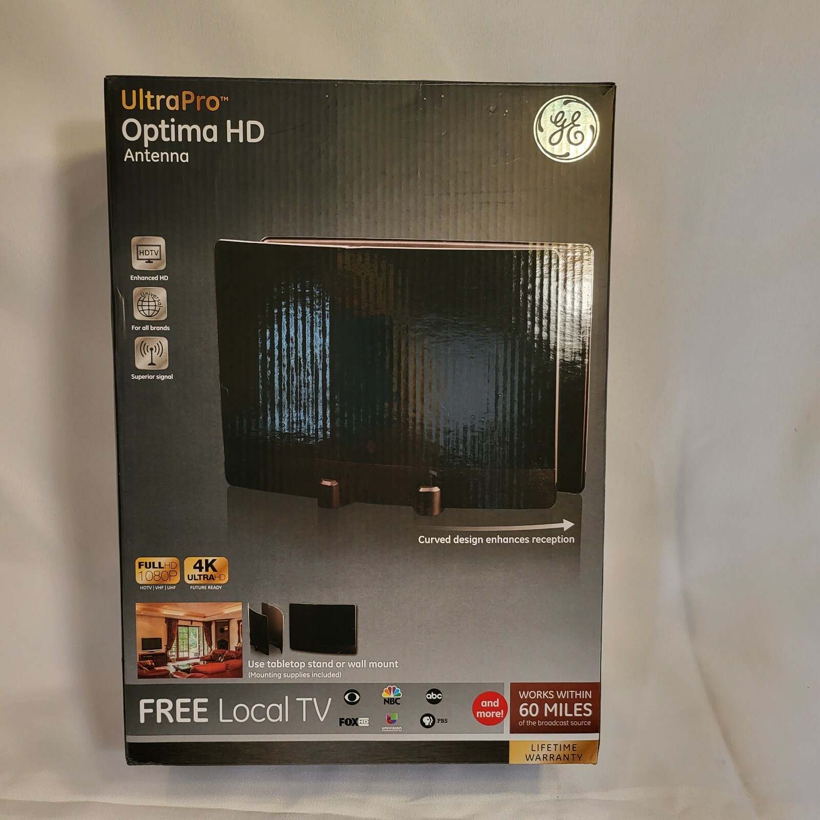 GE 34137 Indoor Antenna UltraPro Optima HD Curved Antenna  Black