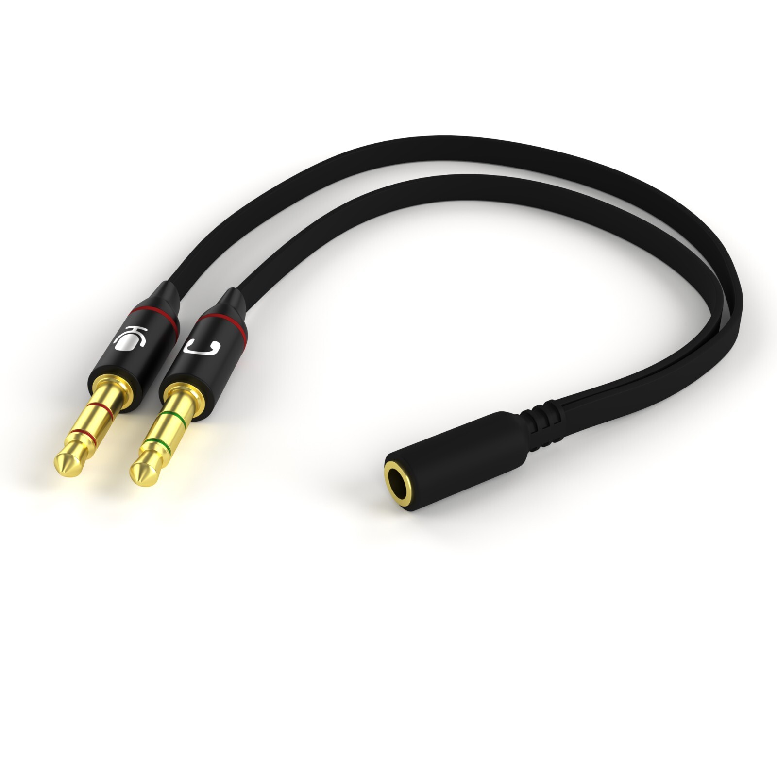 Headset Splitter 3.5mm Jack Dual Male Adapter Mic and Audio Headphone Gold