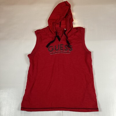Guess Mens T Shirt  Tank Top Size L Large Sleeveless Pullover Hoodie Red