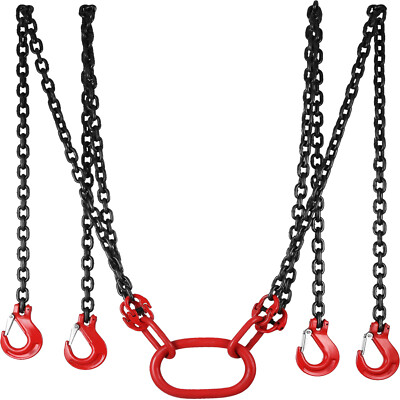 VEVOR 5/16''x10' Lifting Chain Sling G80 11023lbs/5Ton w/4 Legs &Grab Hooks