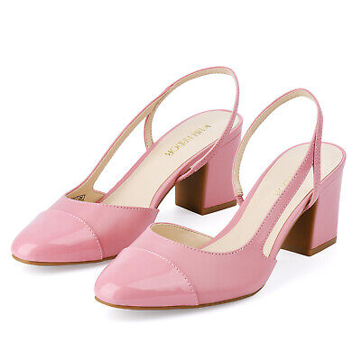Womens Slingback Block Pumps Closed Round Toe Sexy Wedding Casual Office Shoes