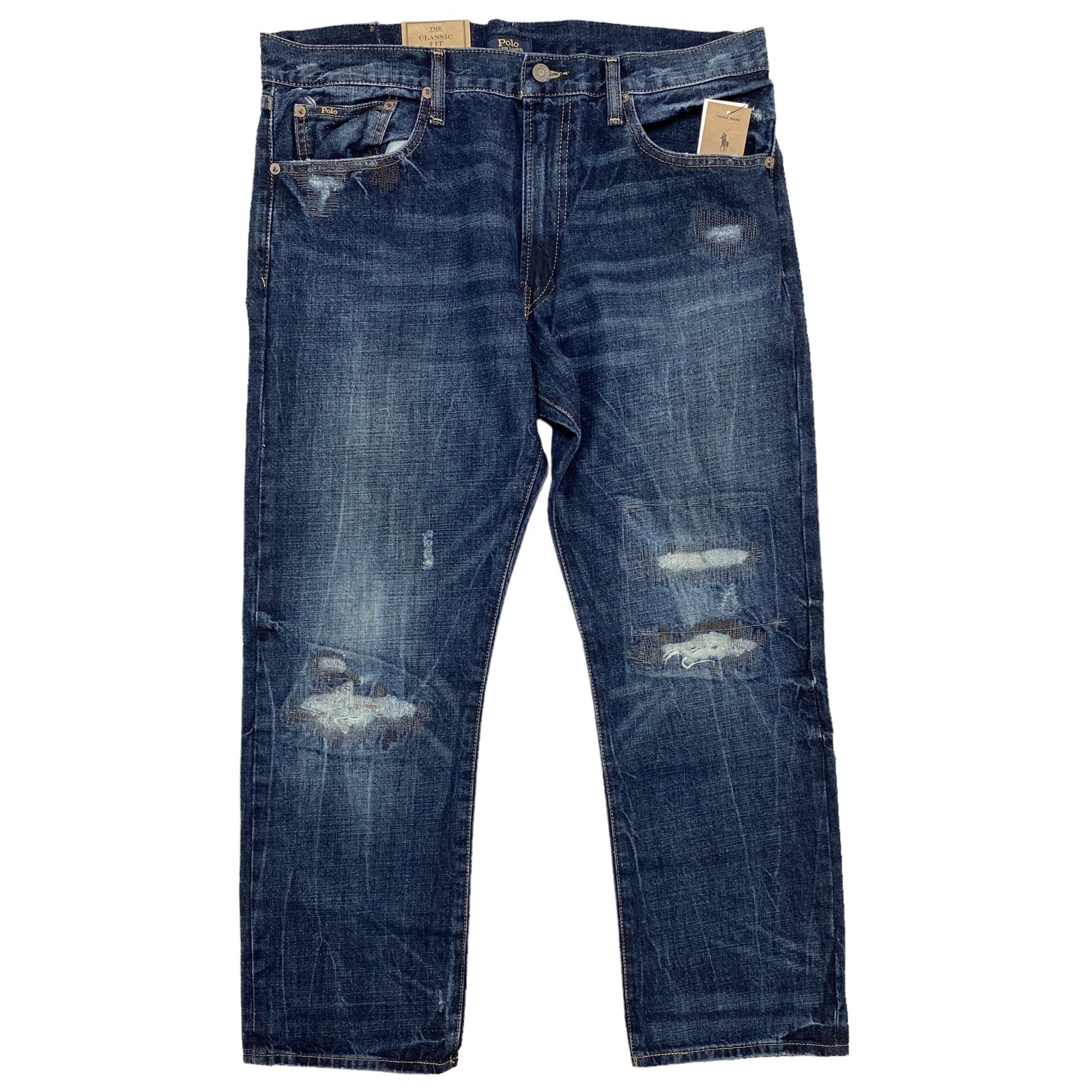 

Джинсы Polo Ralph Lauren The Classic Fit - Синий рваный хлопковый деним с эффектом потертости, Polo Ralph Lauren The Classic Fit