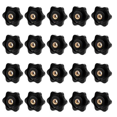 20 Pcs 6-Star Knobs 1/4 Inch 20 Threaded Hexagon Head Thru Knob Clamping Knobs
