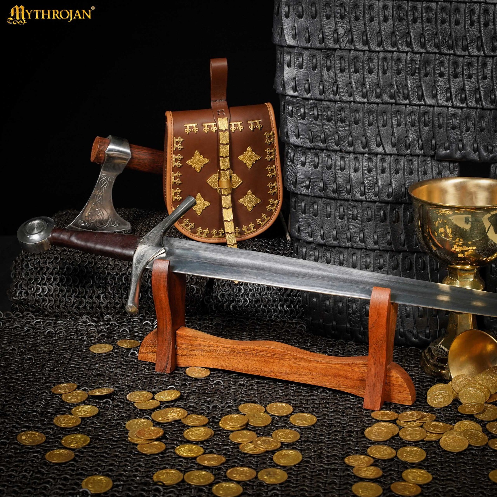 Medieval Sword Stand Solid Wood Horizontal Display Rack for Katana - 1 Tier Rack