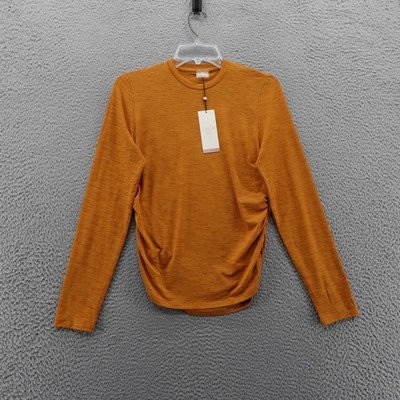 CALIA Womens Gold Tissue Texture Long Sleeve Crew Neck Top Size Small NEW