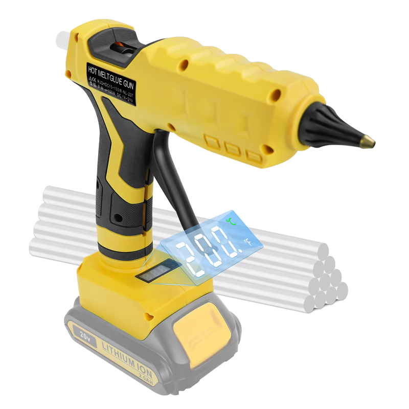 100W Cordless Hot Glue Gun Temp Adjust LCD Digital Display with 10Pcs 11mm Glue