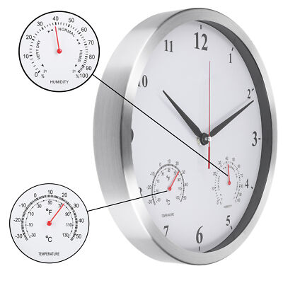 Wanduhr mit Thermometer Hygrometer Modern Leise Quarz Uhr Groß Lautlos analog