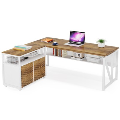 Office Desk with Drawers,63 inches L Shaped Computer Desk with Storage Shelve...