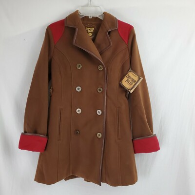 S Thinkgeek New with Tag Steampunk Women's Pea Coat brown Red Captain Jules