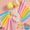 PHD CAKE Number 3 Birthday Candle Macaron Glitter Number Candle with Rainbow Spiral Candles in Holders for Cake Topper, Pastel Sweet Theme Party Decoration