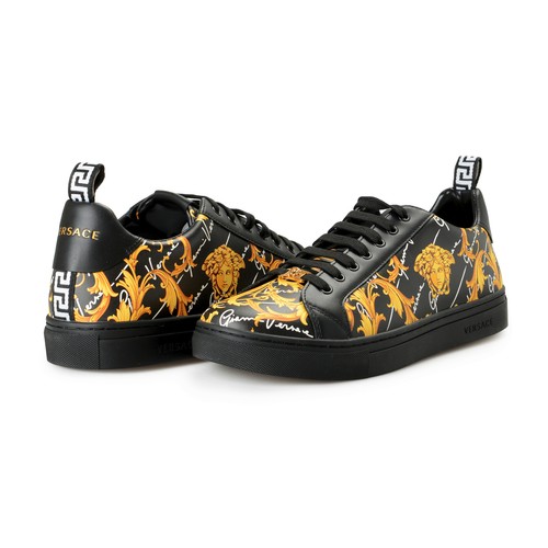 Pre-owned Versace Men's 100% Leather Barocco Print Low Top Sneakers Shoes In Multicolor