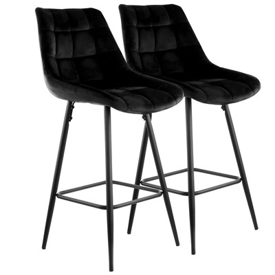 Pre-owned Elama 2 Piece Velvet Tufted Bar Chair In Black With Metal Legs