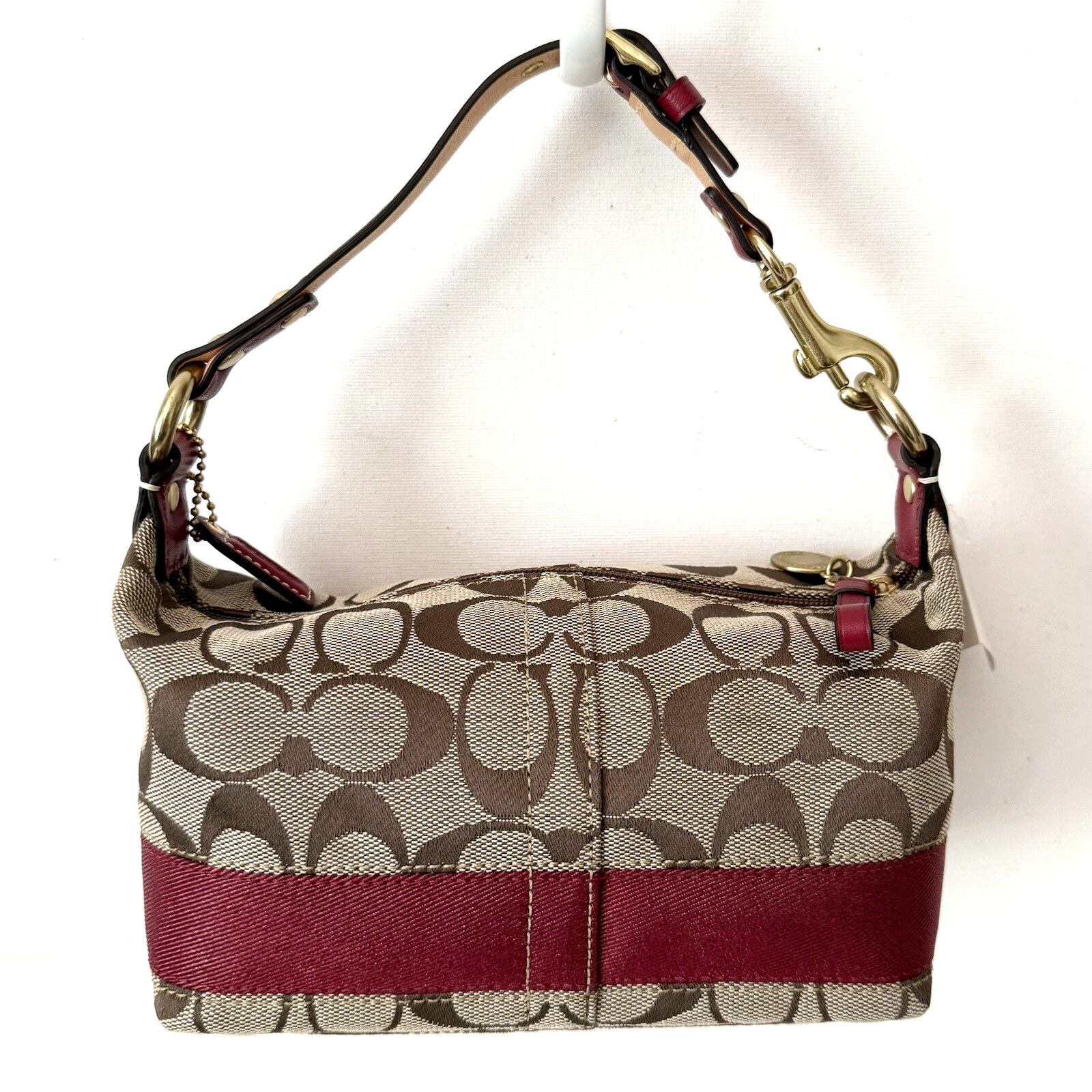 NWT Coach Signature Top Zip Pouch HandBag 40024 Purse Khaki