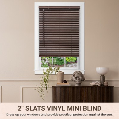 Window Blind 2" Slats Mini Blinds Vinyl Embossed Woodgrain Mahogany Woodtone