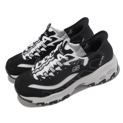 

Skechers D Lites-Новые классические слипоны Черно-белые женские повседневные туфли 150030-BKW, Черный, D Lites-new Classic Slip-ins
