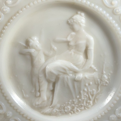MILK GLASS EMBOSSED PLATE CUPID 7” HANGING PLATE