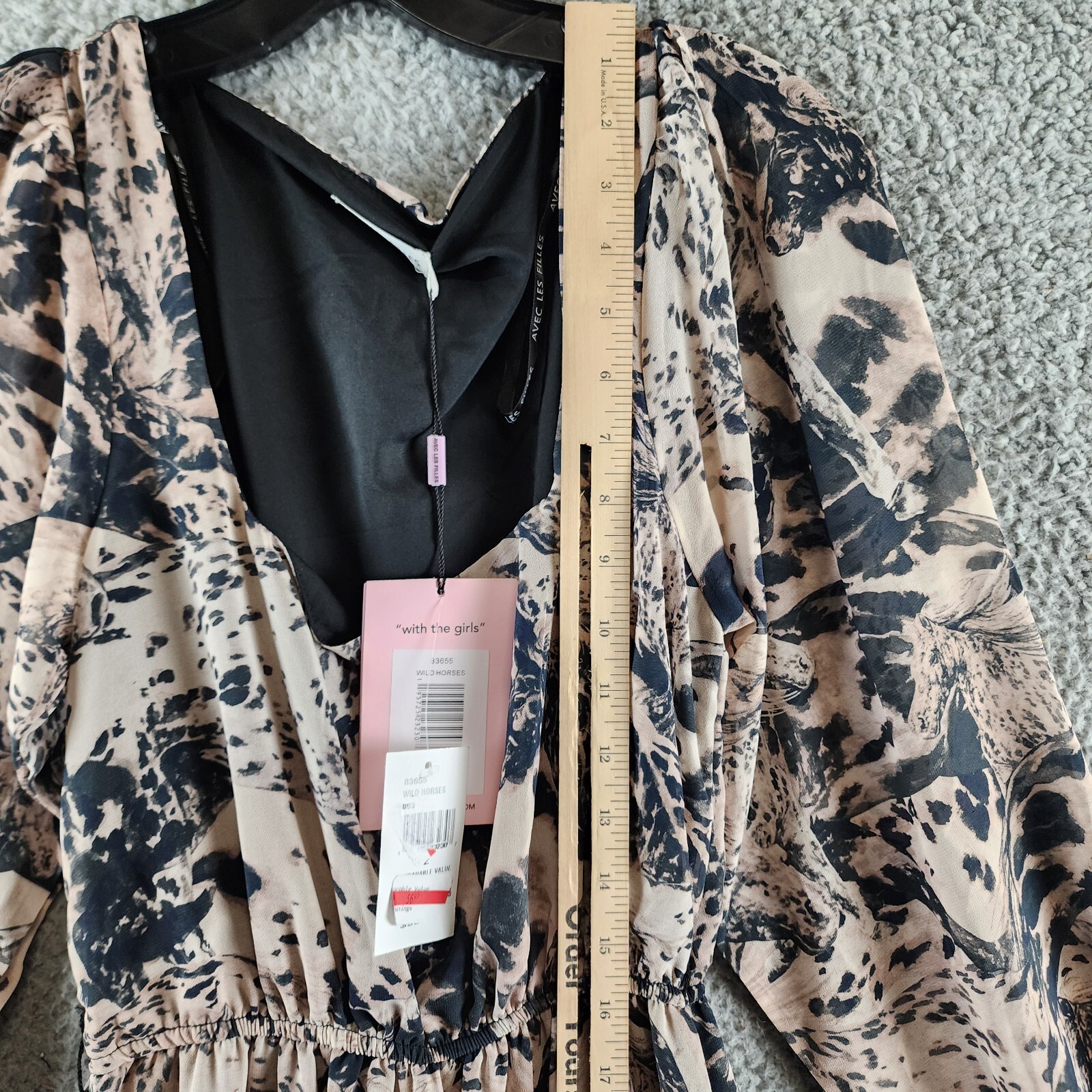 Avec Les Filles Tiered Printed Maxi Dress Women's 2 Wild Horses Square Neck L/S - Picture 10 of 16