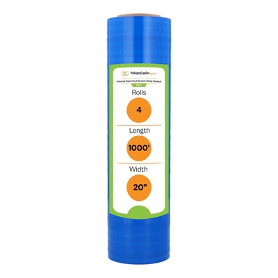 Blue Hand Stretch Wrap - 20'' x 1000' - Mover's Stretch Film [4 Rolls]
