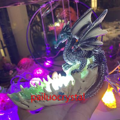 1pc Natural Fluorite Cluster Dragon's Tooth Ship Quartz Crystal Skull Reiki 8''
