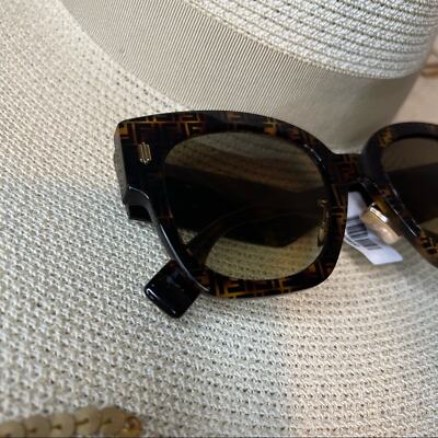 Pre-owned Fendi Brown & Black Havana Sunglasses W/ Gold Details, “ff0458/g/s”, In Gray