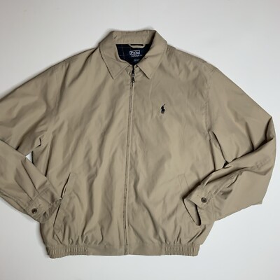 Polo Ralph Lauren Harrington Jacket Men's Med Beige Full Zip Windbreaker Lined