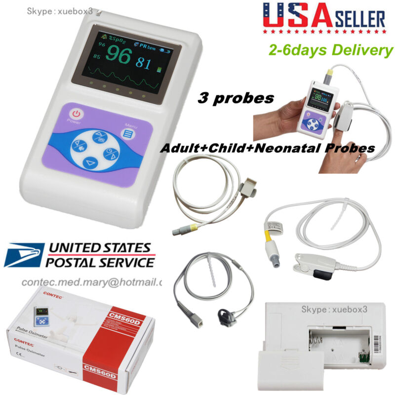 Contec Oled Fingertip Pulse Oximeter Cms60d Adult+child+neonatal Probe Usa New