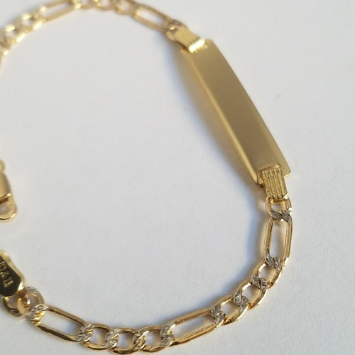 Pre-owned Handmade Kid Unisex 10k Yellow Gold Figaro Id Baby Bracelet 5.75 Inch