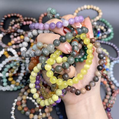 15 Pcs Mix Stone Elasctic Rope Beaded Bracelet Round Beads Bracelet Reiki Chakra