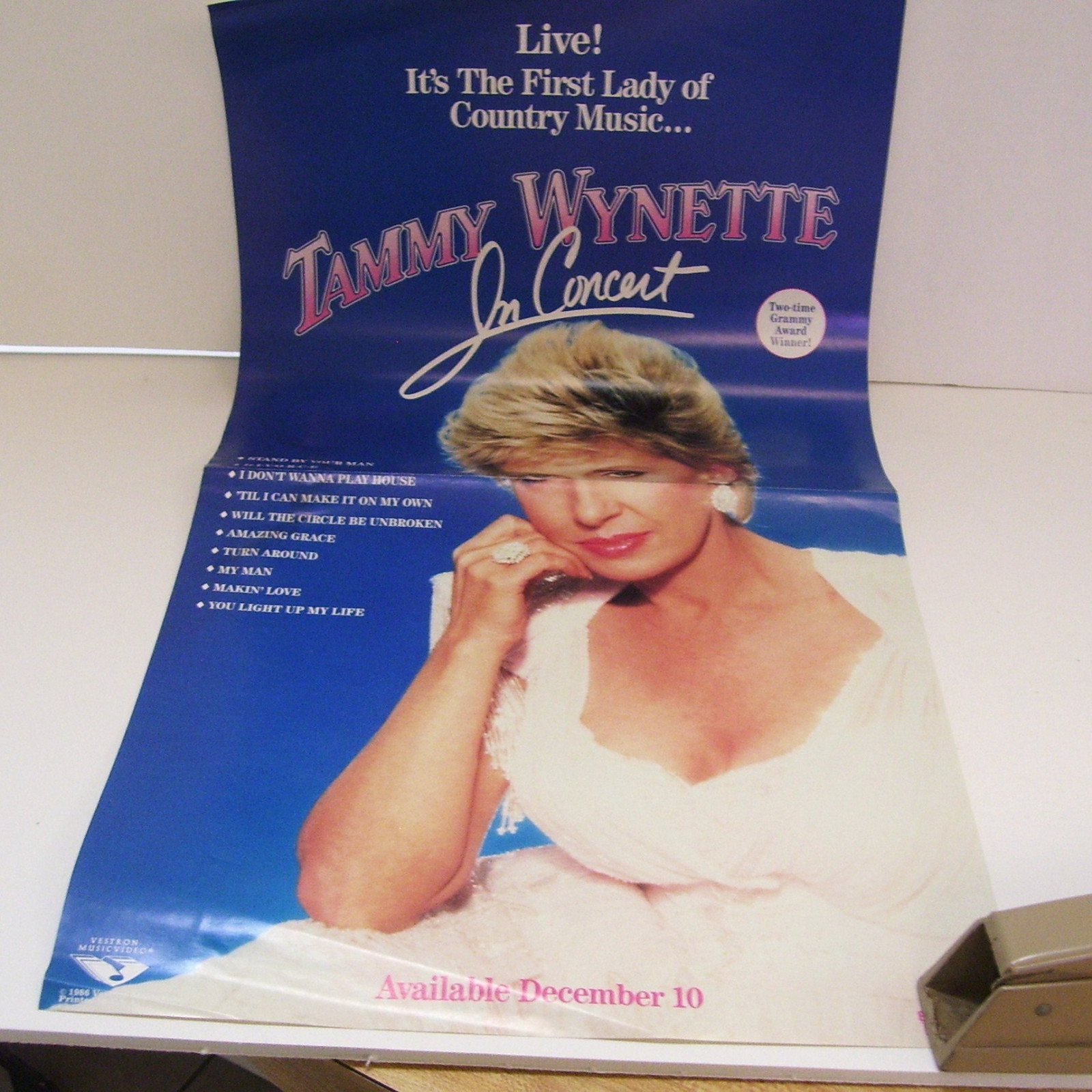 Tammy Wynette 1986 Advertising Poster for Album T W In Concert 12 x 24 Inches