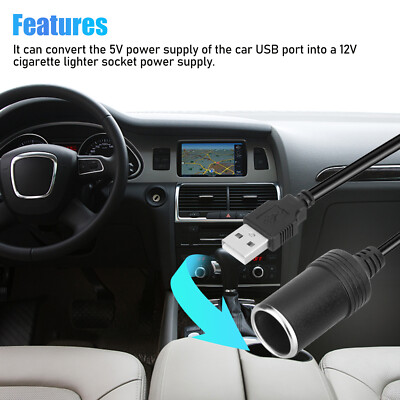 Car Cigarette Lighter Socket Female Converter USB To 12V Adapter Cable Cord lot