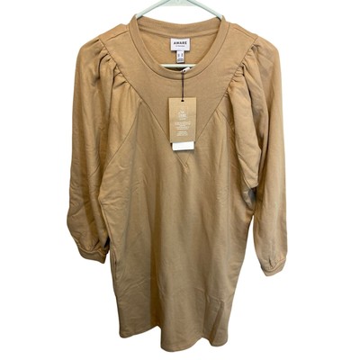 Aware by Vero Moda Long Sleeve Crewneck Beige Sweatshirt Style Midi Dress