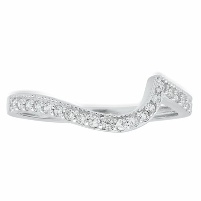 Pre-owned Pucci 0.21 Ct Round Wedding Bridal Curved Chevron V Shape Stacking Band 14k White Gold In White/colorless