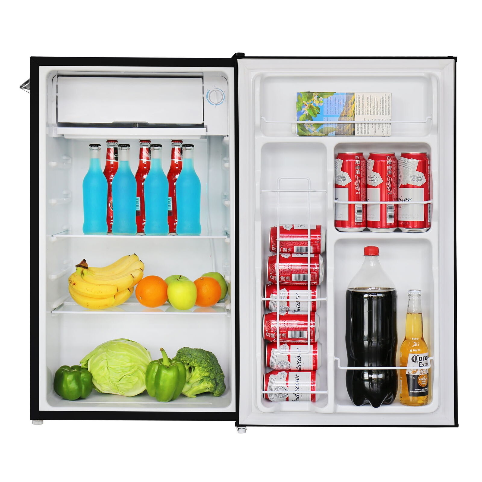 Retro Compact Refrigerator Mini Fridges W/ Side Bottle Opener 3.2 Cu ft Black US