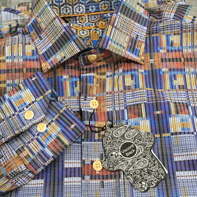 Visconti Black   Blue Purple Gold Long Sleeve Shirt Cotton Size Small NWT $125
