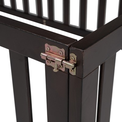 Baby KidsTwin Size Wood Safety Play Floor Bed Frame with Fence and Door Walnut