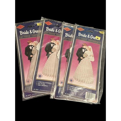 1980 s Wedding Decor Bride Groom Art Tissue Centerpieces 4 by Beistle 1989 NOS