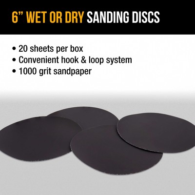 Dura-Gold 6" Wet or Dry Sanding Discs - 1000 Grit (Box of 20) - Hook & Loop Back