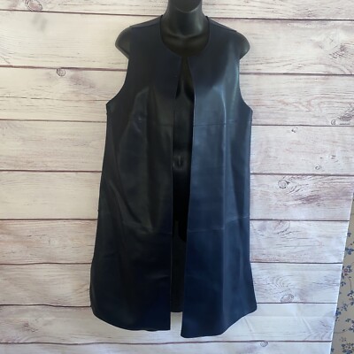 BAGATELLE COLLECTION OPEN FRONT VEST VEGAN LEATHER DUSTER M BLUE WOMENS
