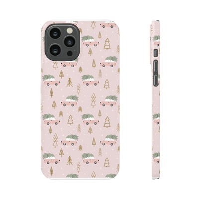 Pink Boho Christmas Tree Pattern Slim iPhone, Samsung Galaxy Cases Gift Women