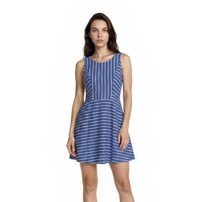 Vineyard Vines Fit & Flare Dress Women's Size 0 Blue White Striped Linen Blend